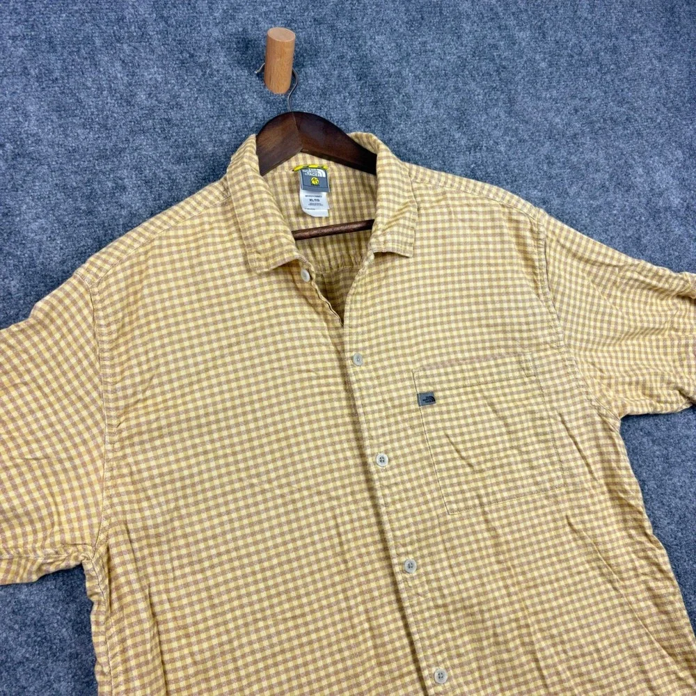 The North Face A5 Series Mens XL Gingham Button Down Shirt Yellow Short Sleeve